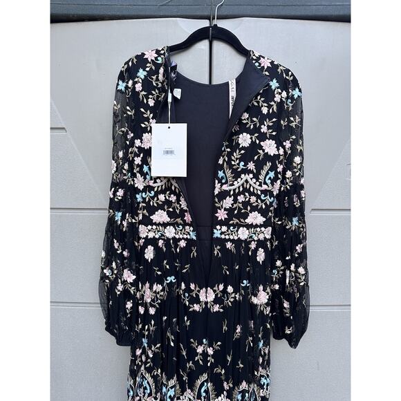 Mac Duggal 35111 Floral Embellished Embroidered Mesh Gown Bishop Sleeve Sz 2 NWT - Picture 8 of 14